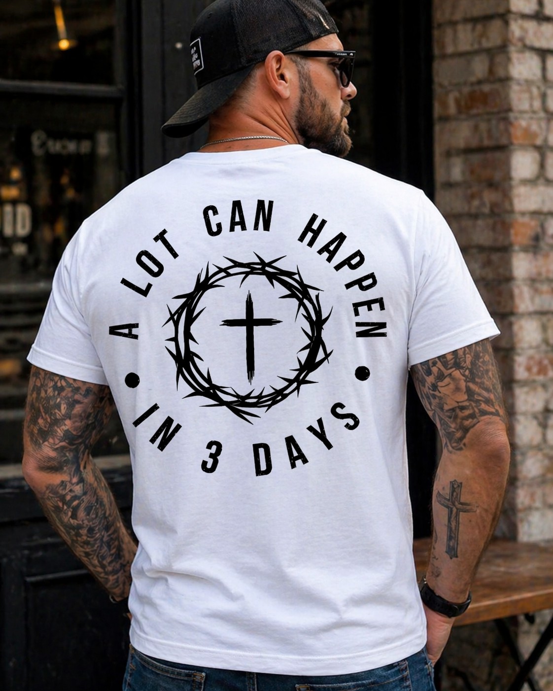 Christian Faith Cross Graphic Men's T-Shirt – A Lot Can Happen in 3 Days Vintage Washed Tee