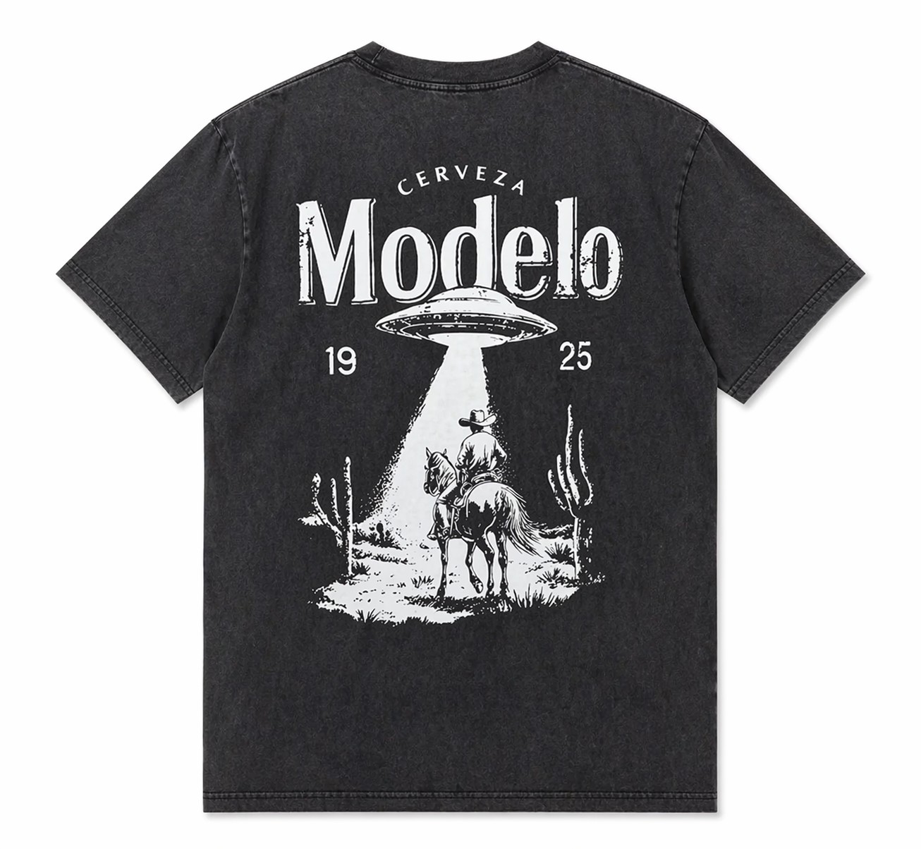 Vintage Washed Graphic Tee – Cowboy UFO Western Back Print T-Shirt