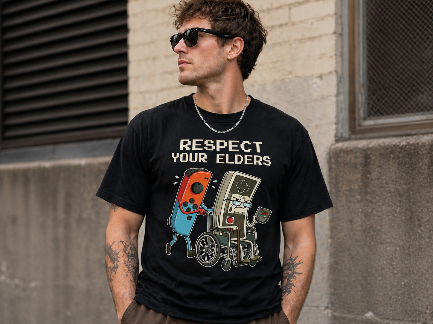 Funny Gamer Graphic Men's T-Shirt – Respect Your Elders Retro Console Casual Streetwear Tee