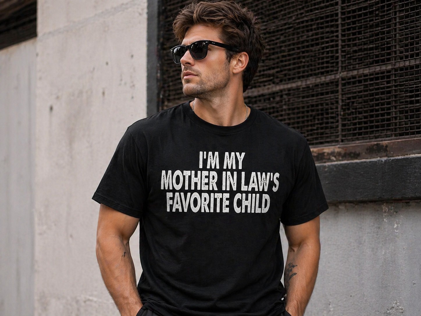 Funny Family Quote Men's T-Shirt – I’m My Mother In Law’s Favorite Child Casual Humor Graphic Tee