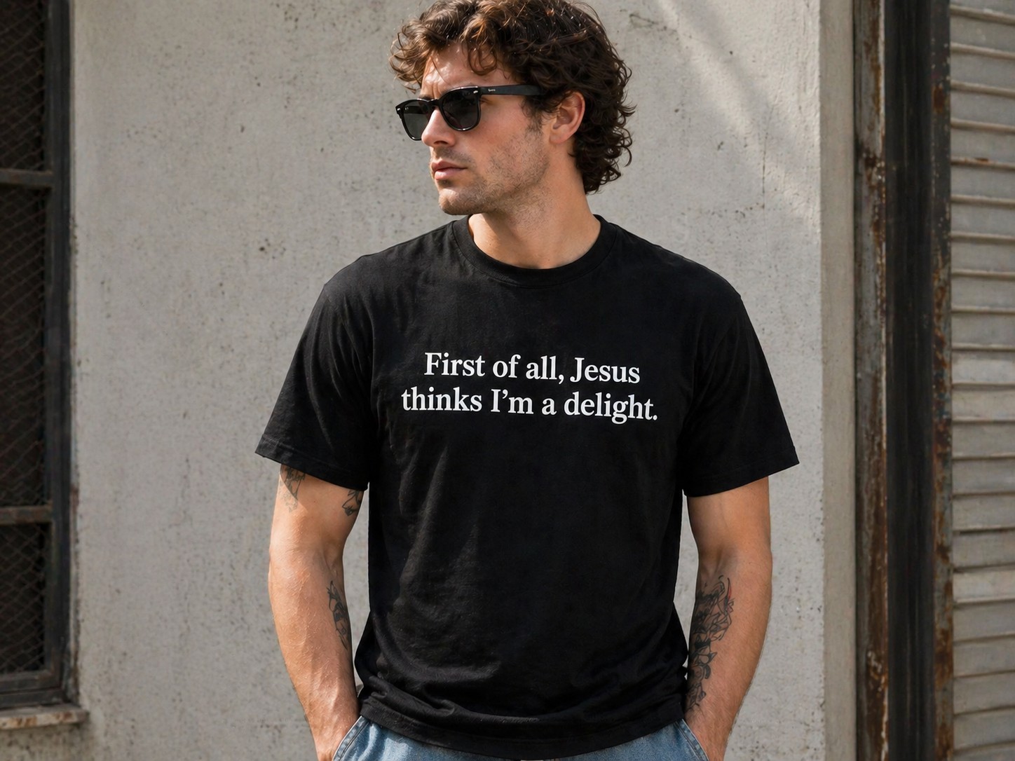 Christian Quote Men's T-Shirt – First of All, Jesus Thinks I’m a Delight Faith Graphic Casual Tee