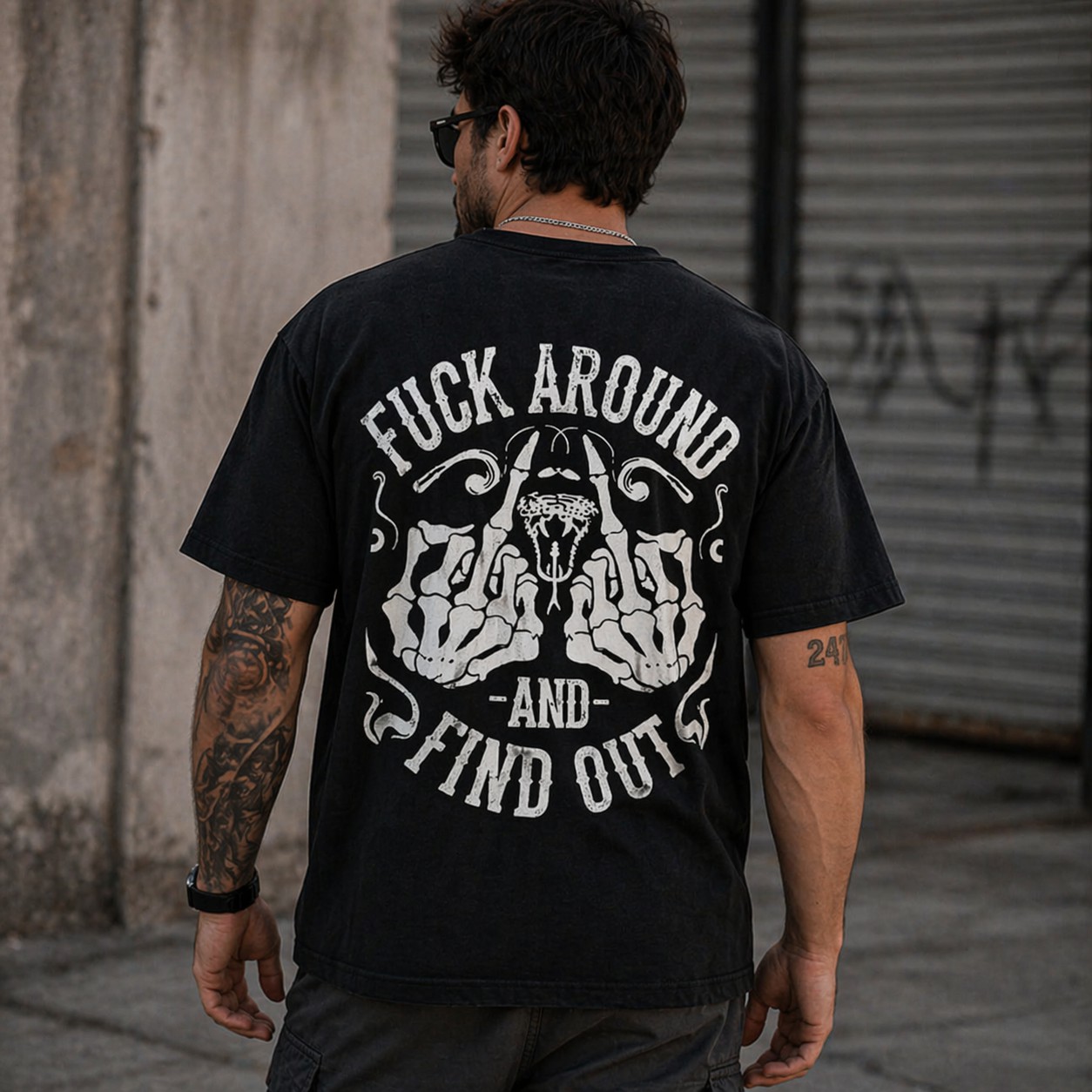 Badass Graphic T-Shirt – “F*ck Around and Find Out” Skull Back Print Tee