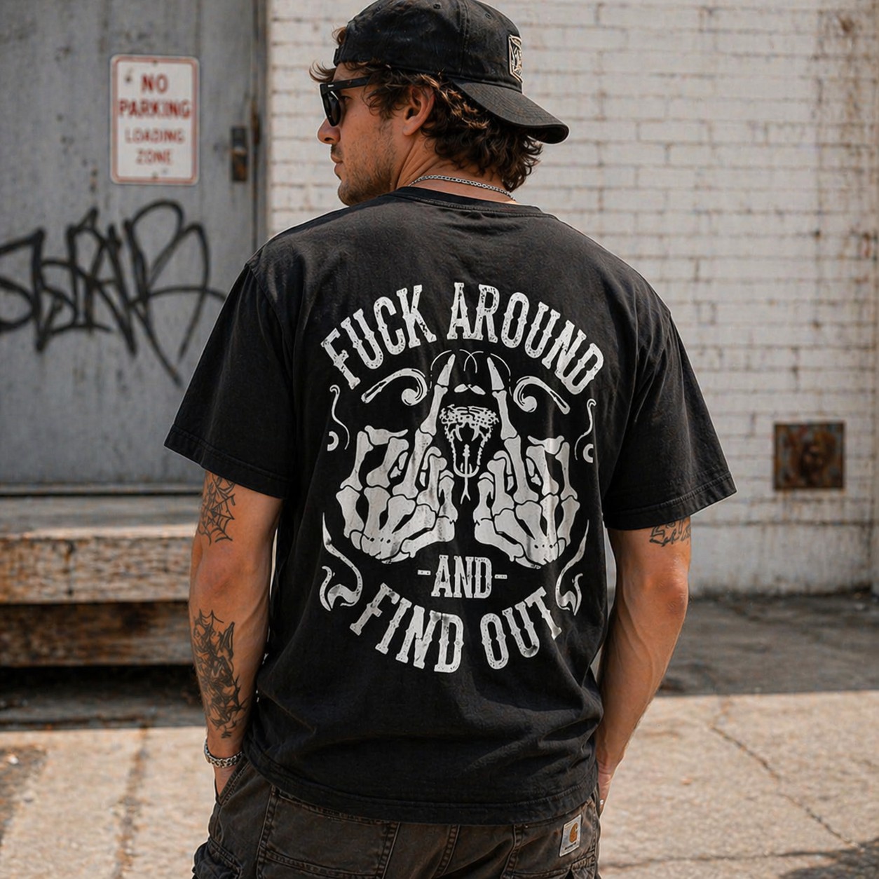 Badass Graphic T-Shirt – “F*ck Around and Find Out” Skull Back Print Tee