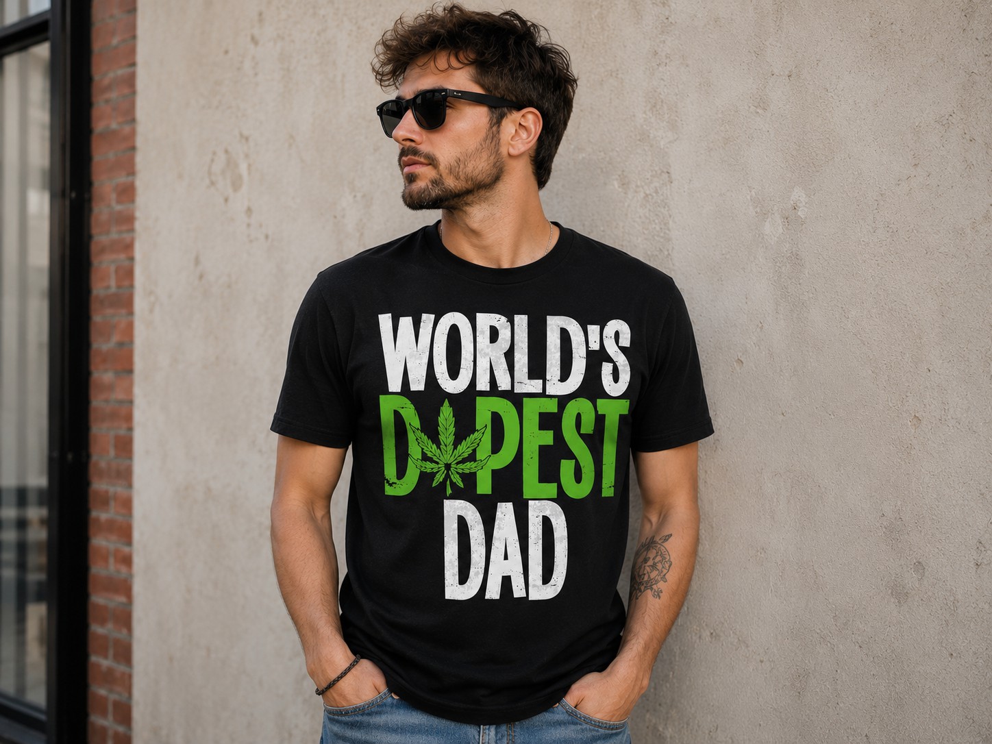 World’s Dopest Dad Graphic T-Shirt – Funny Cannabis Leaf Tee for Cool Fathers