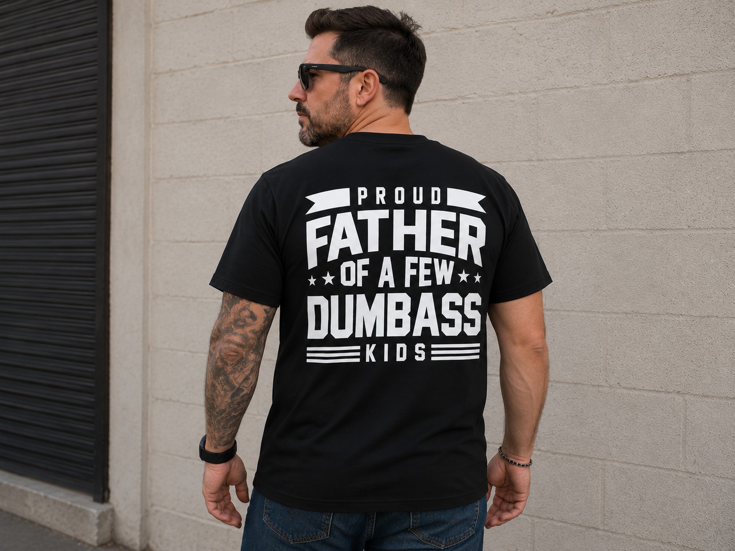Proud Father Of A Few Dumbass Kids Back Print T-Shirt – Funny Dad Graphic Tee