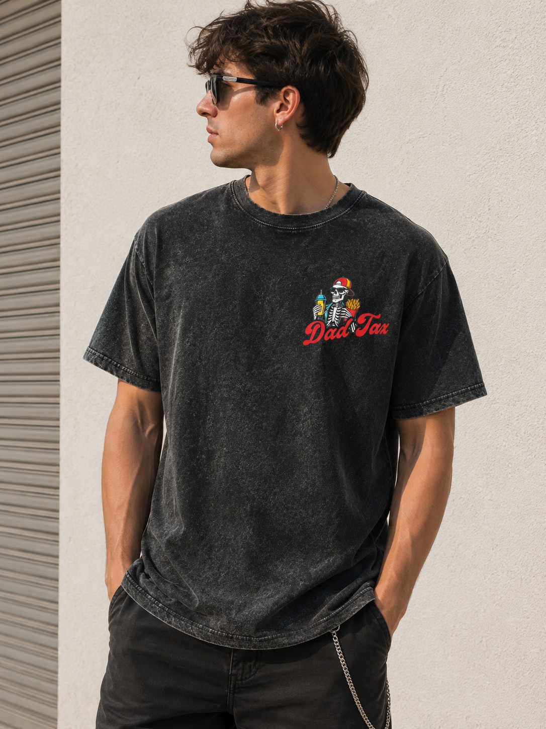 Dad Tax Funny Skeleton Graphic T-Shirt – Vintage Washed Oversized Dad Tee