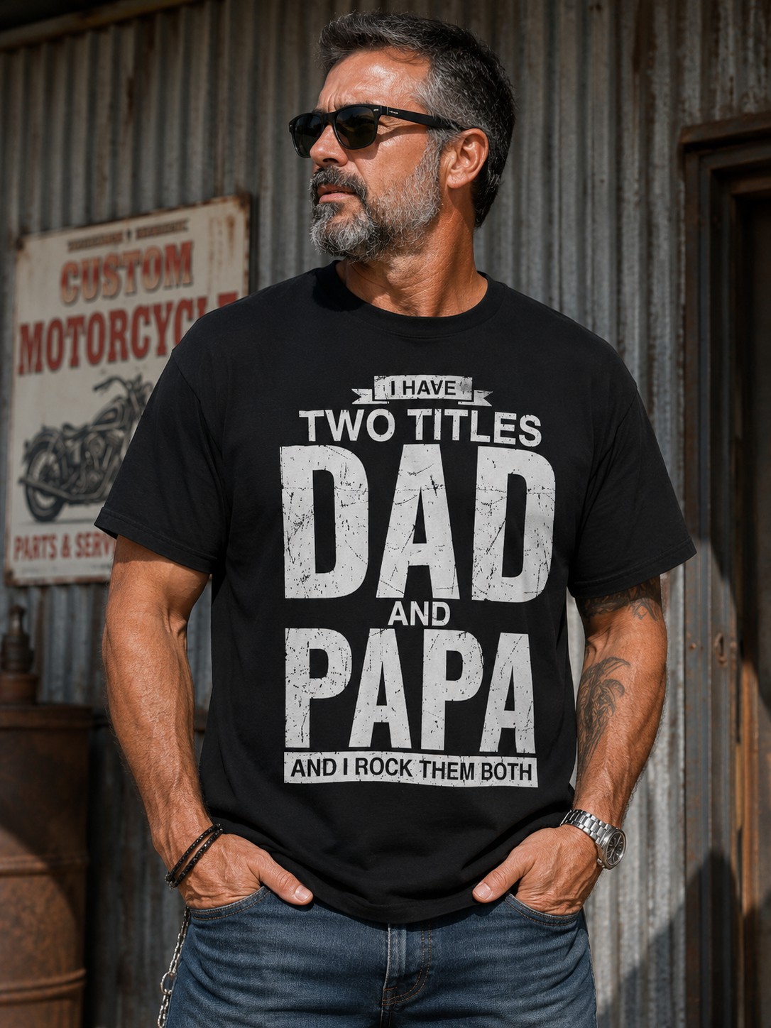 “I Have Two Titles: Dad & Papa” Funny Graphic T-Shirt – Vintage Father’s Day Tee