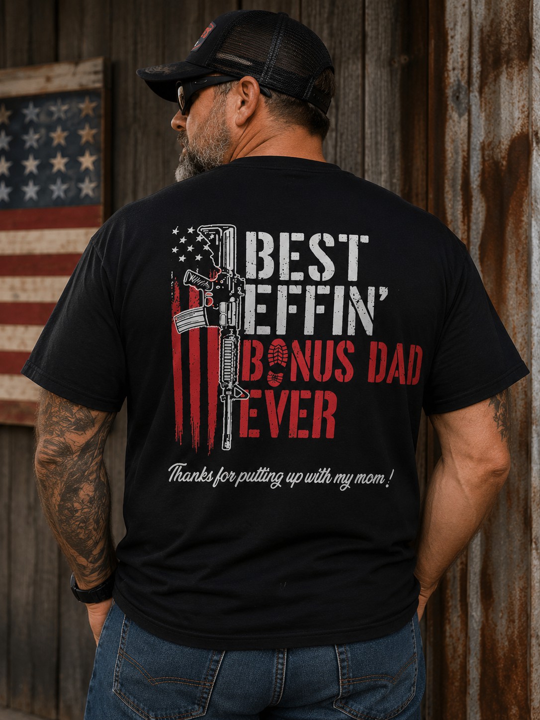 “Best Effin’ Bonus Dad Ever” Vintage Graphic T-Shirt – Funny Bonus Dad Tee