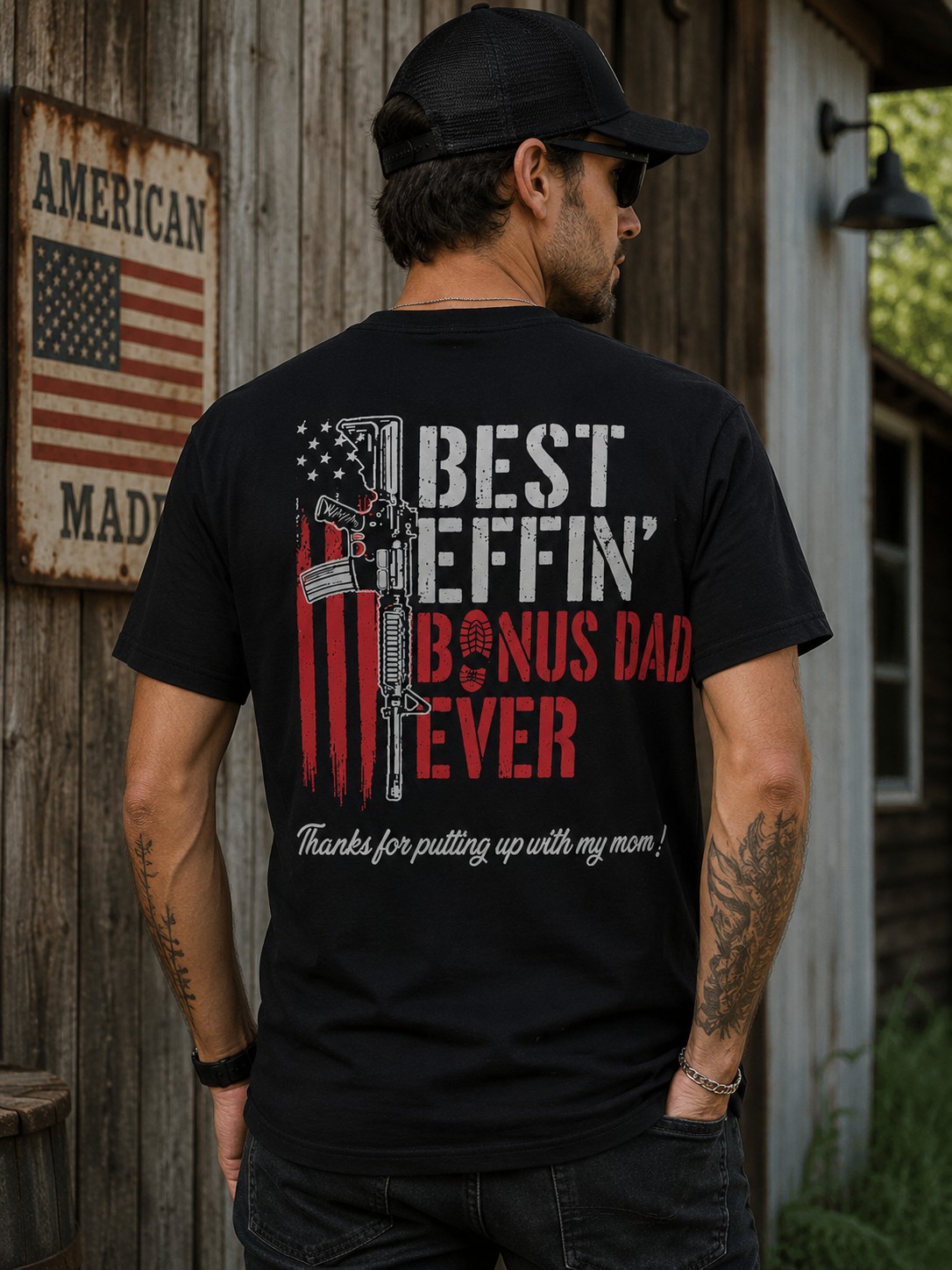 “Best Effin’ Bonus Dad Ever” Vintage Graphic T-Shirt – Funny Bonus Dad Tee