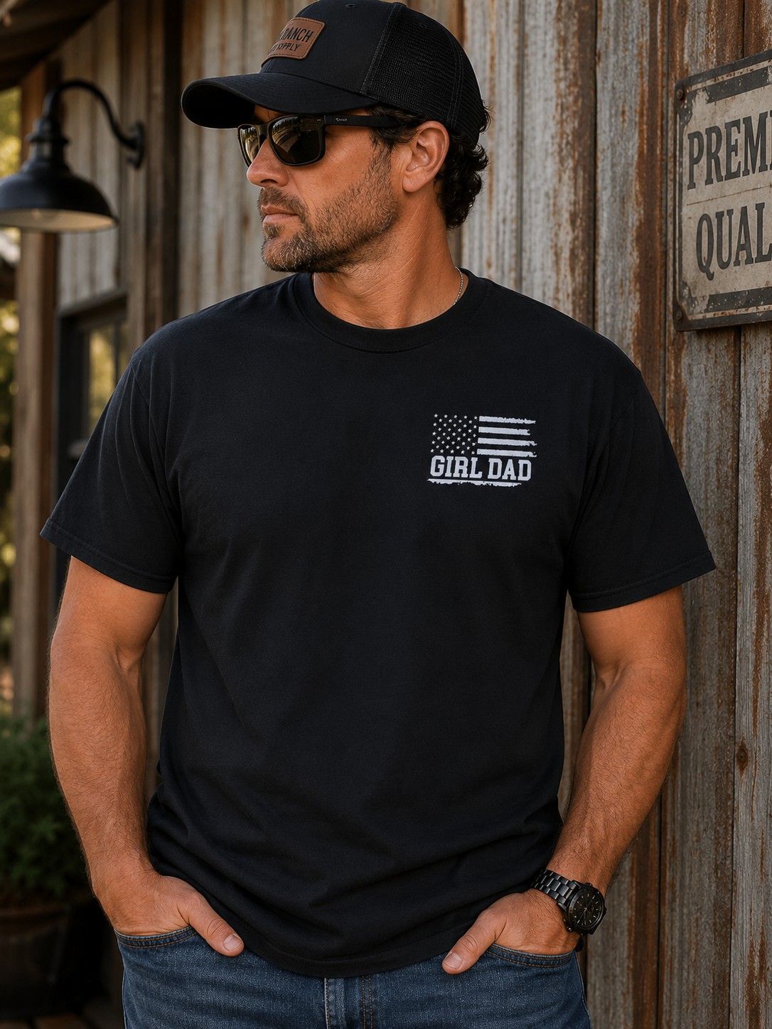 Girl Dad Patriotic Graphic T-Shirt – Vintage American Flag Dad Tee