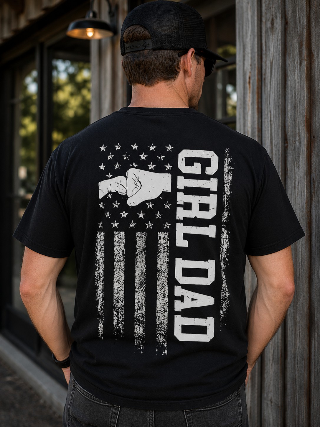 Girl Dad Patriotic Graphic T-Shirt – Vintage American Flag Dad Tee