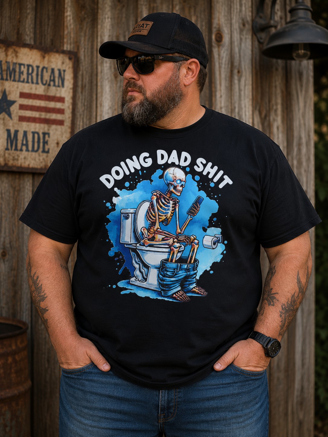 “Doing Dad Sh*t” Funny Skeleton Graphic T-Shirt – Vintage Dad Humor Tee