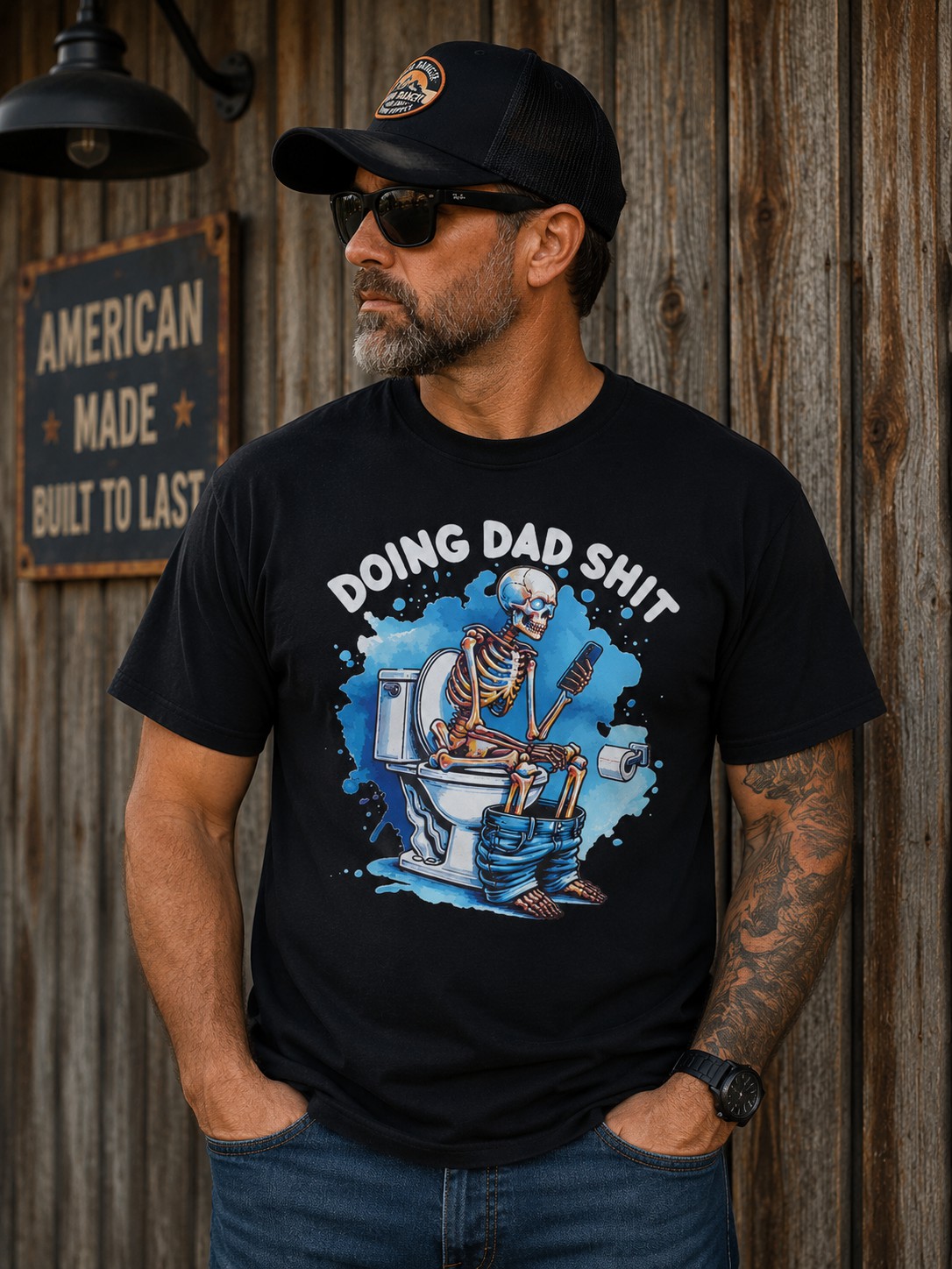 “Doing Dad Sh*t” Funny Skeleton Graphic T-Shirt – Vintage Dad Humor Tee