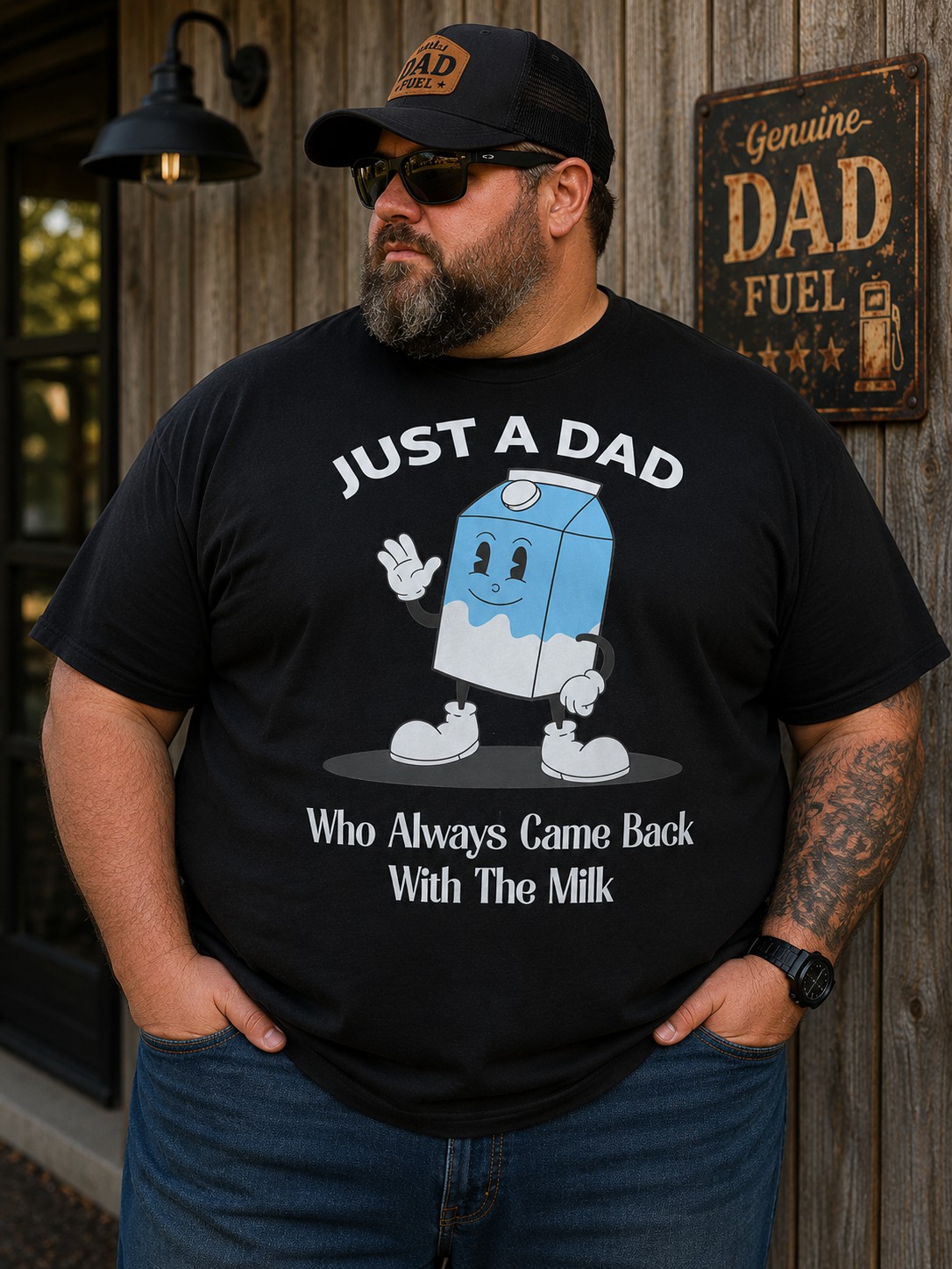 “Just A Dad Who Always Came Back With The Milk” Funny Dad Graphic T-Shirt