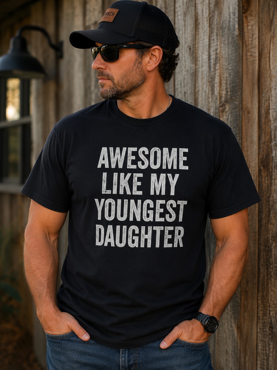 “Awesome Like My Youngest Daughter” Funny Dad Graphic T-Shirt – Proud Girl Dad Tee