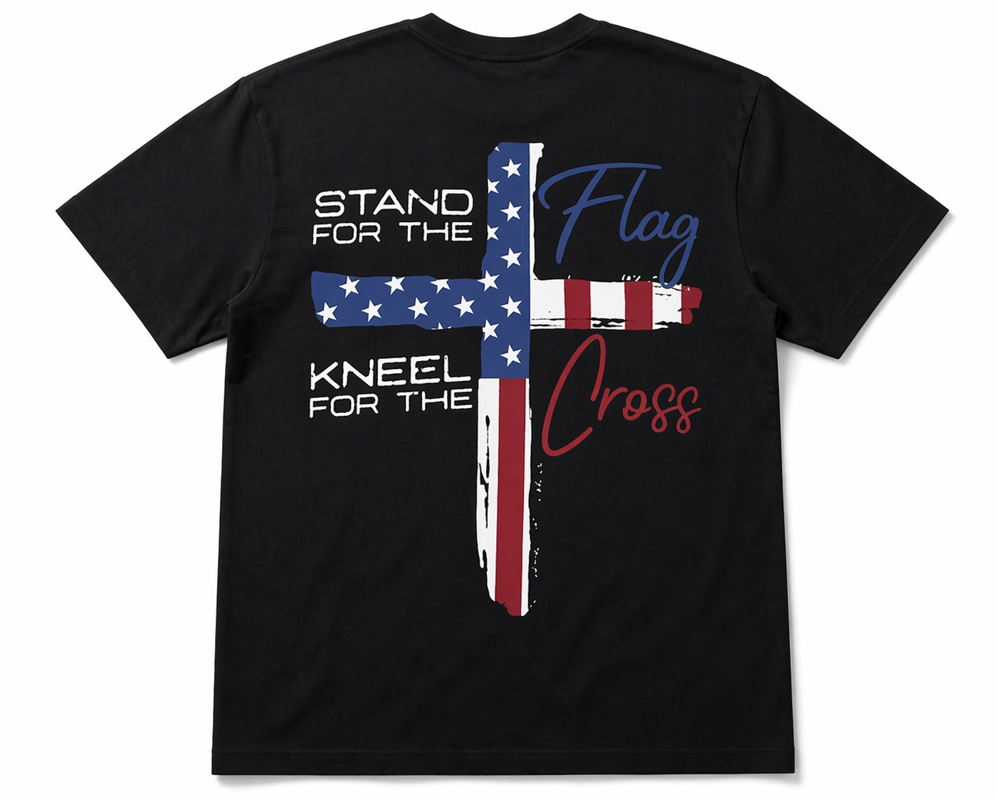 Christian Patriotic Graphic T-Shirt – Stand for the Flag Kneel for the Cross Tee