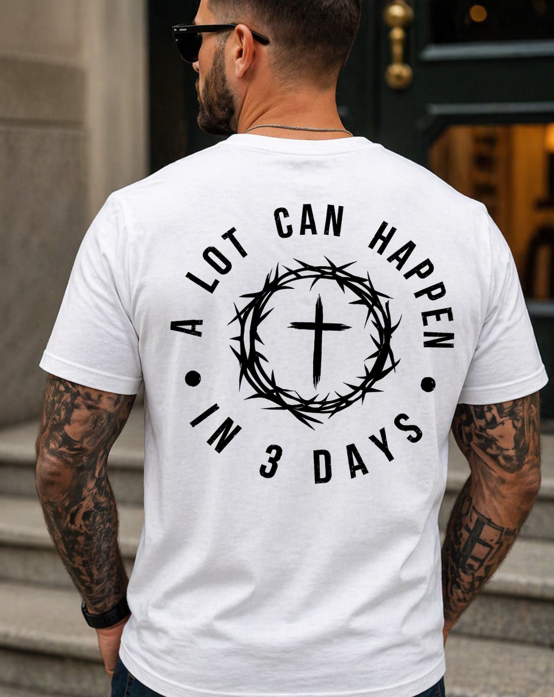 Christian Faith Cross Graphic Men's T-Shirt – A Lot Can Happen in 3 Days Vintage Washed Tee