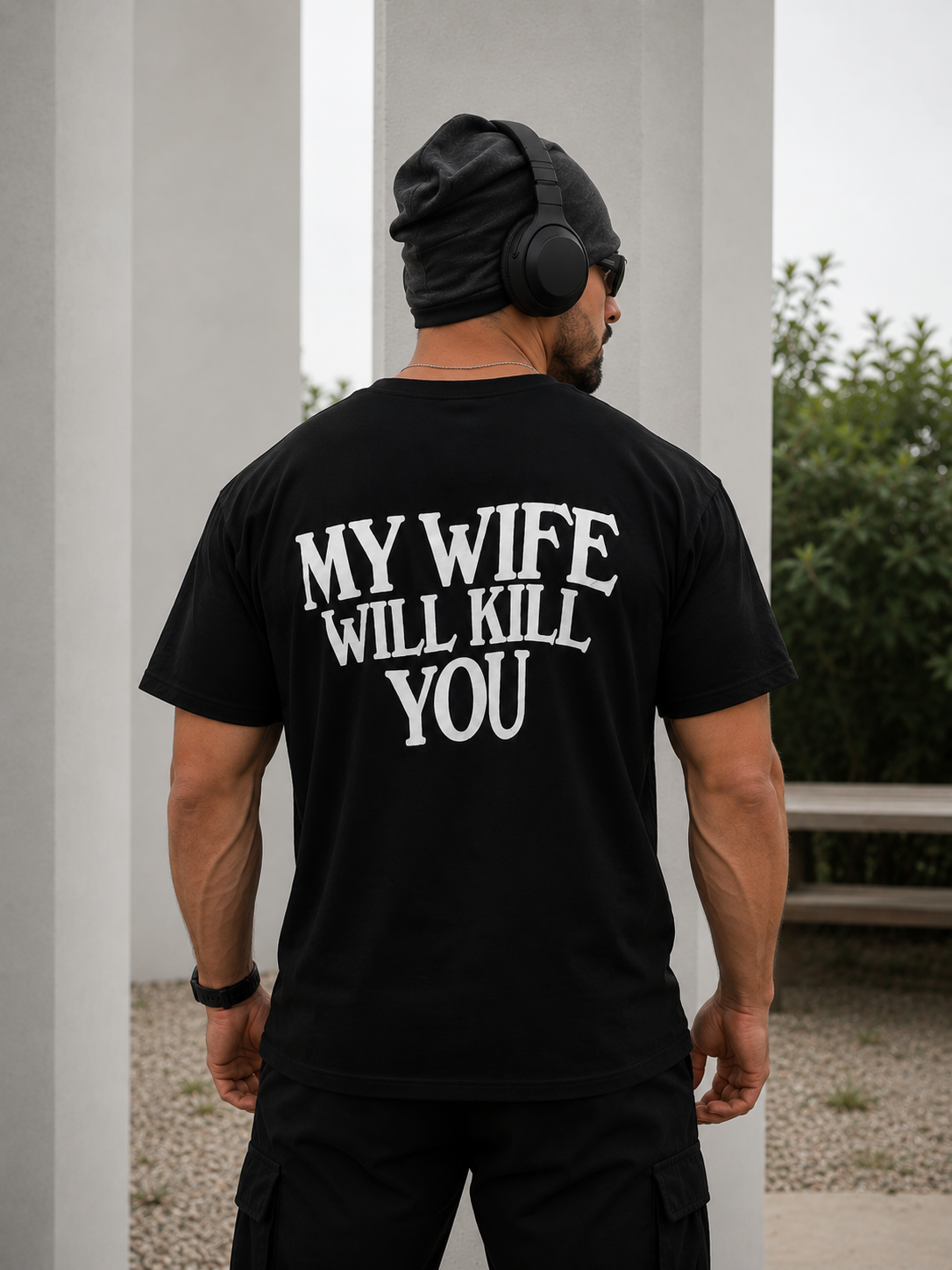 "My Wife Will Kill You" Funny Graphic T-Shirt – Vintage Husband Humor Back Print Tee