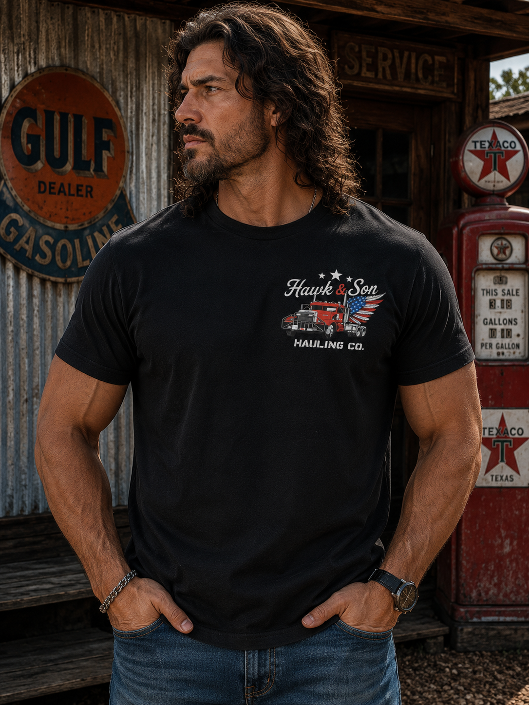 Red, White & Diesel Graphic T-Shirt – Vintage American Trucker Tee  备选标题
