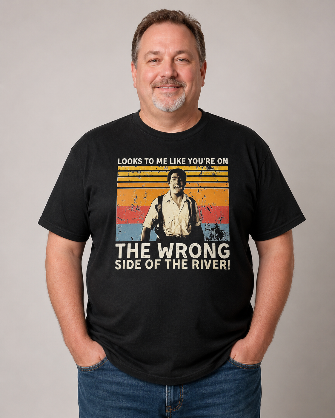 Vintage Retro “Wrong Side of the River” Graphic Tee – Washed Streetwear Casual T-Shirt