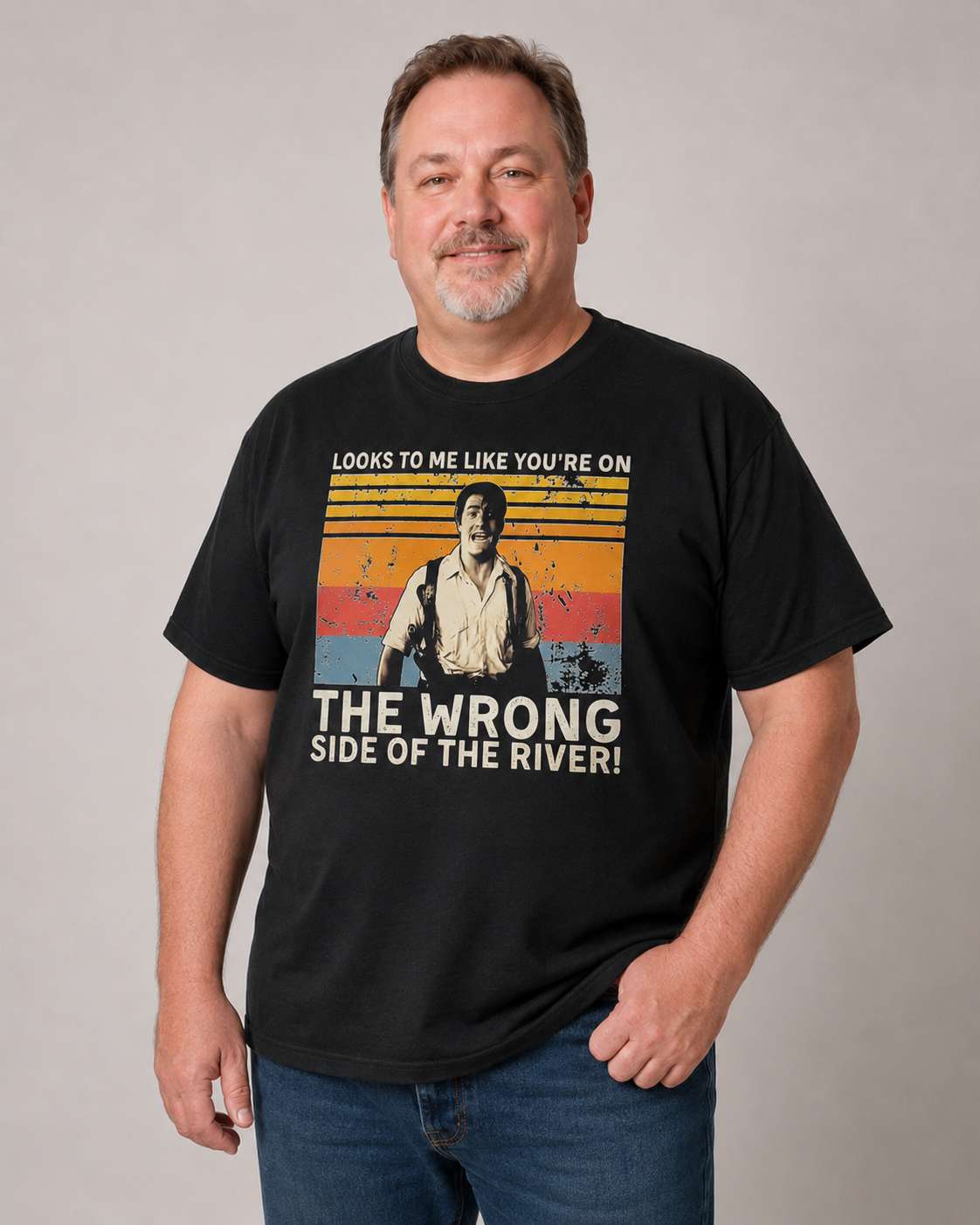 Vintage Retro “Wrong Side of the River” Graphic Tee – Washed Streetwear Casual T-Shirt