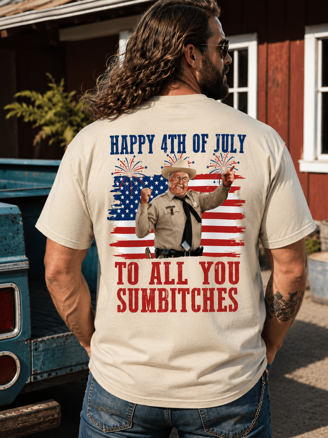 "Happy 4th of July To All You Sumbitches" Patriotic Graphic T-Shirt