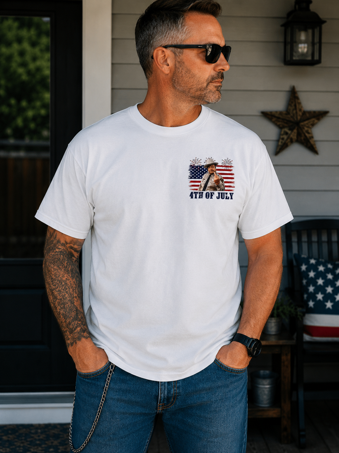 Patriotic Rebel Sheriff Graphic T-Shirt – Vintage Freedom Humor Tee