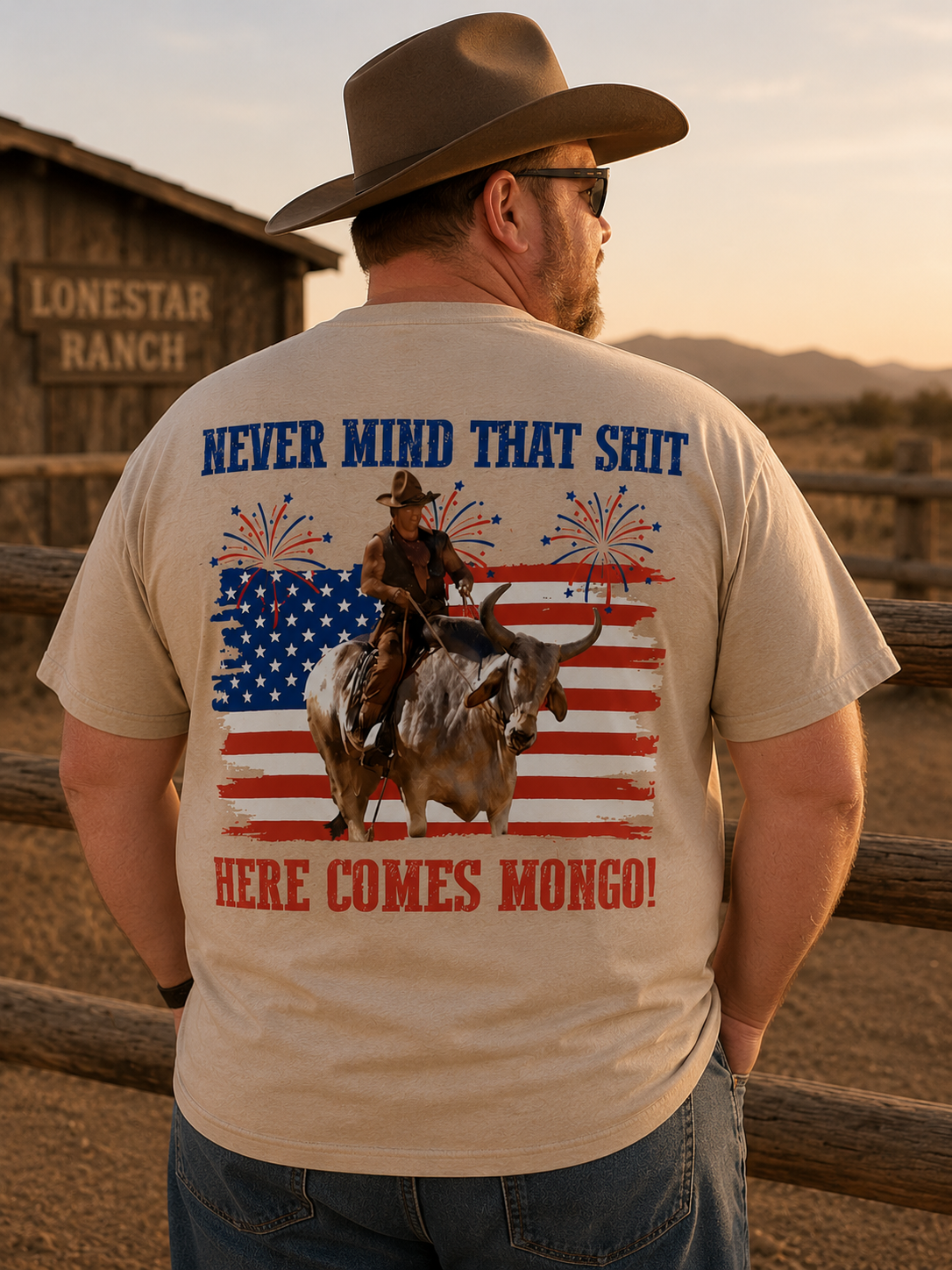Patriotic Bull Rider Graphic T-Shirt – Vintage Western Americana Tee