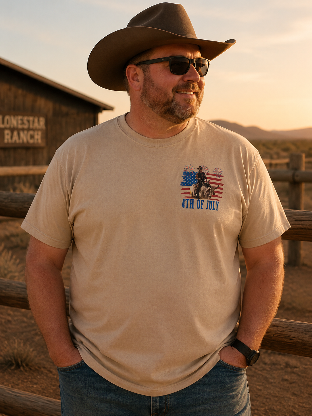 Patriotic Bull Rider Graphic T-Shirt – Vintage Western Americana Tee