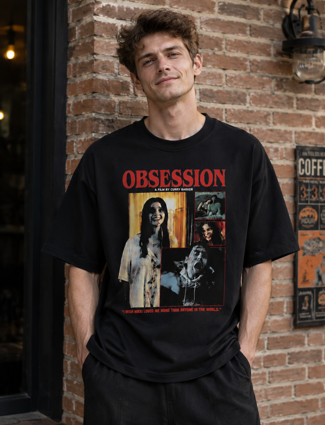 Obsession Vintage Horror Graphic Tee – Washed Black Streetwear T-Shirt