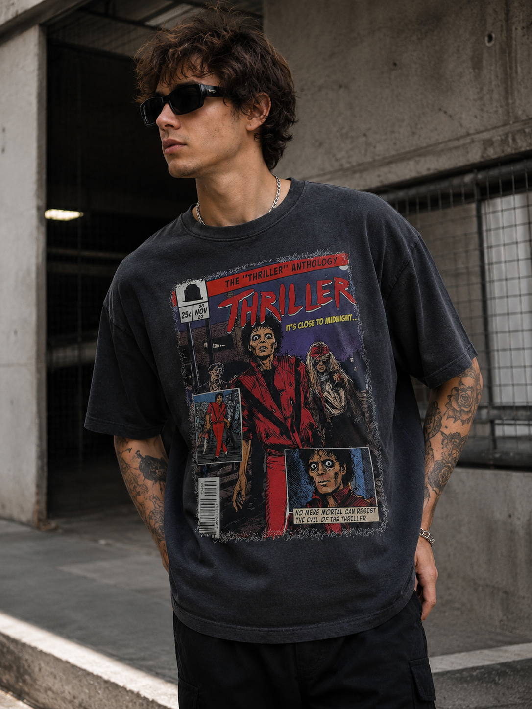 Retro Zombie Comic Graphic Tee – Vintage Washed Oversized T-Shirt