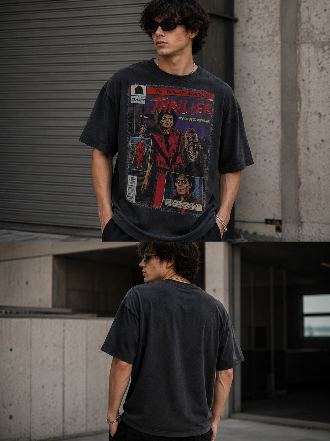 Retro Zombie Comic Graphic Tee – Vintage Washed Oversized T-Shirt