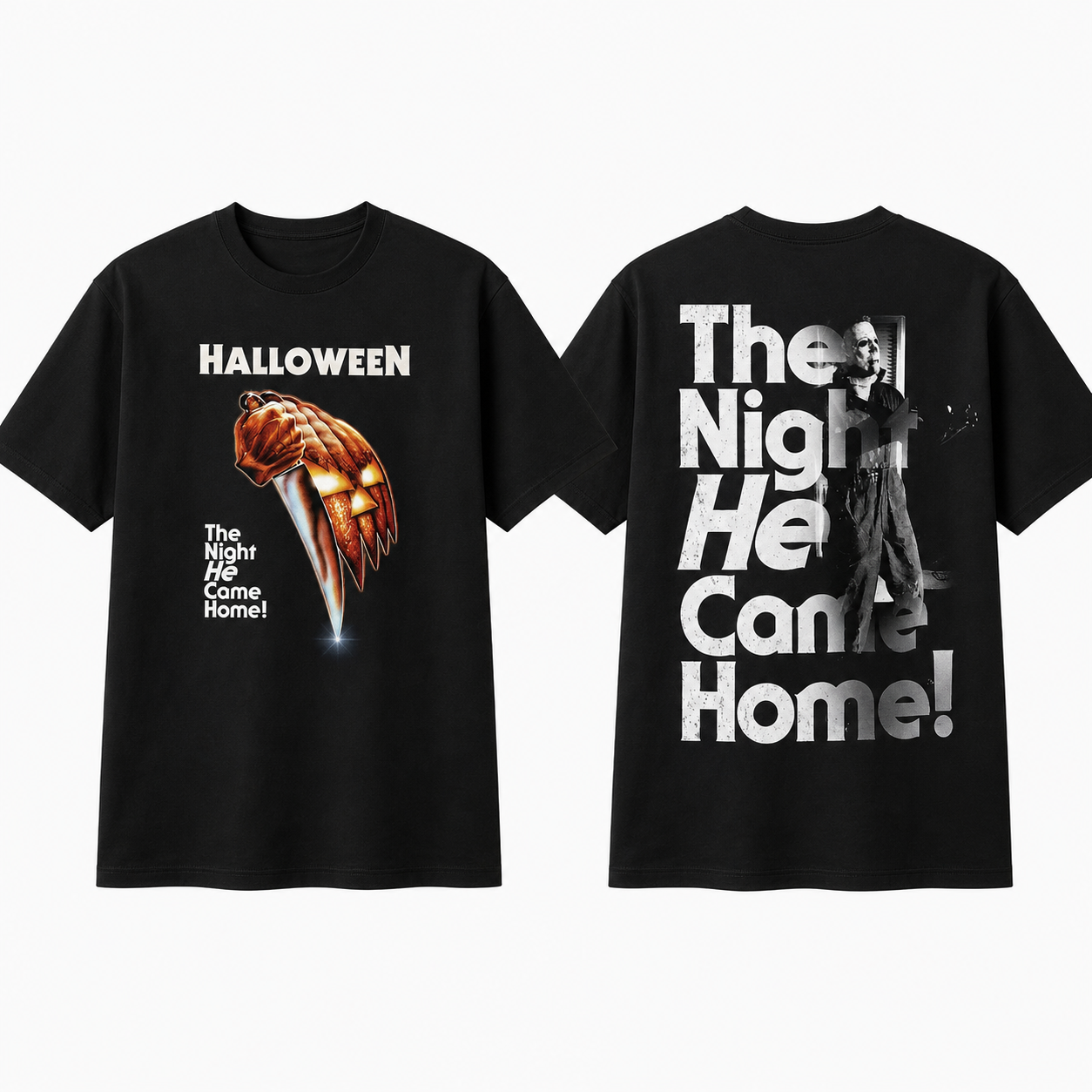 Halloween Horror Night Graphic T-Shirt – Vintage Slasher Inspired “The Night He Came Home” Tee