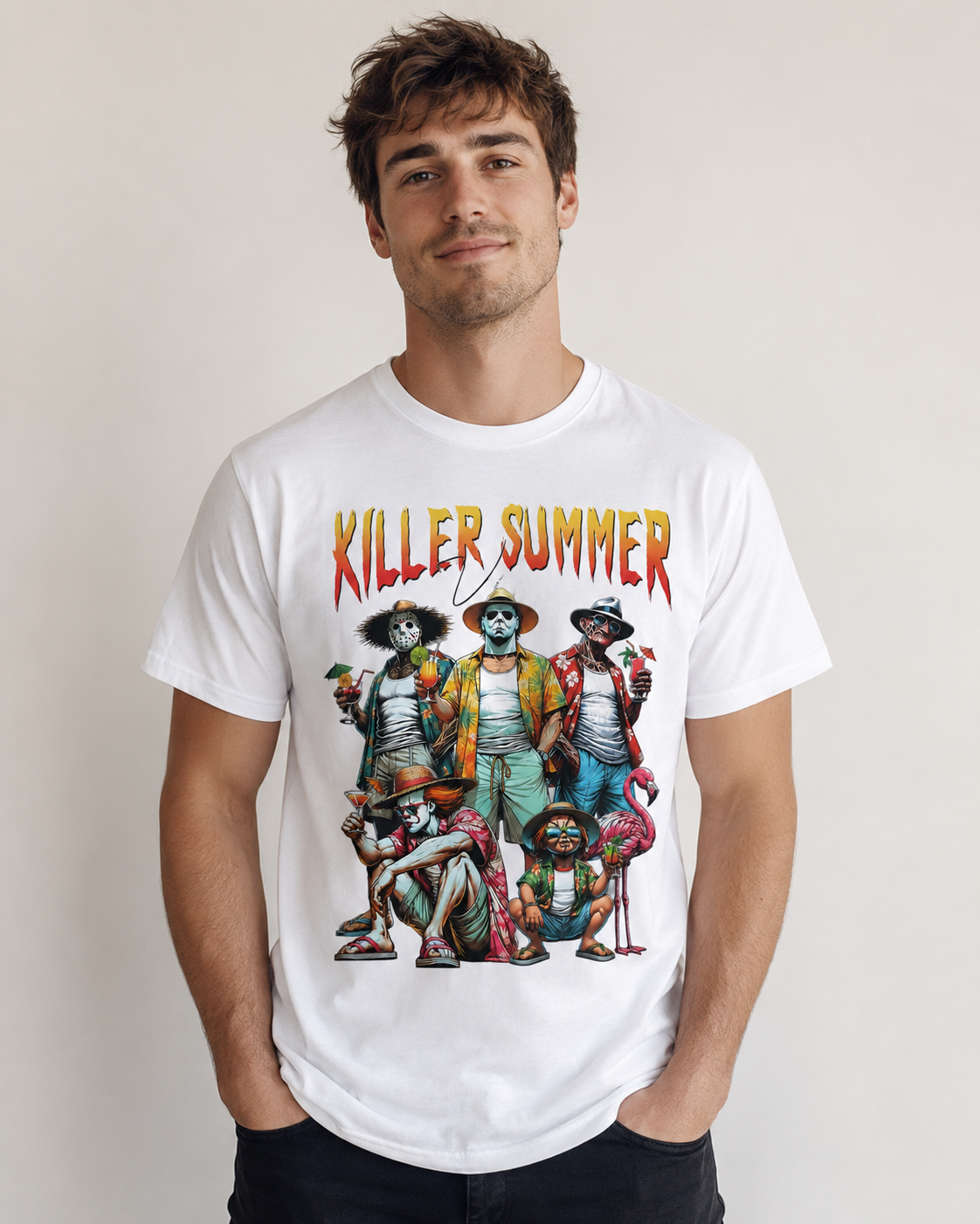 Killer Summer Vibes Graphic T-Shirt – Vintage Horror Inspired Summer Vacation Tee