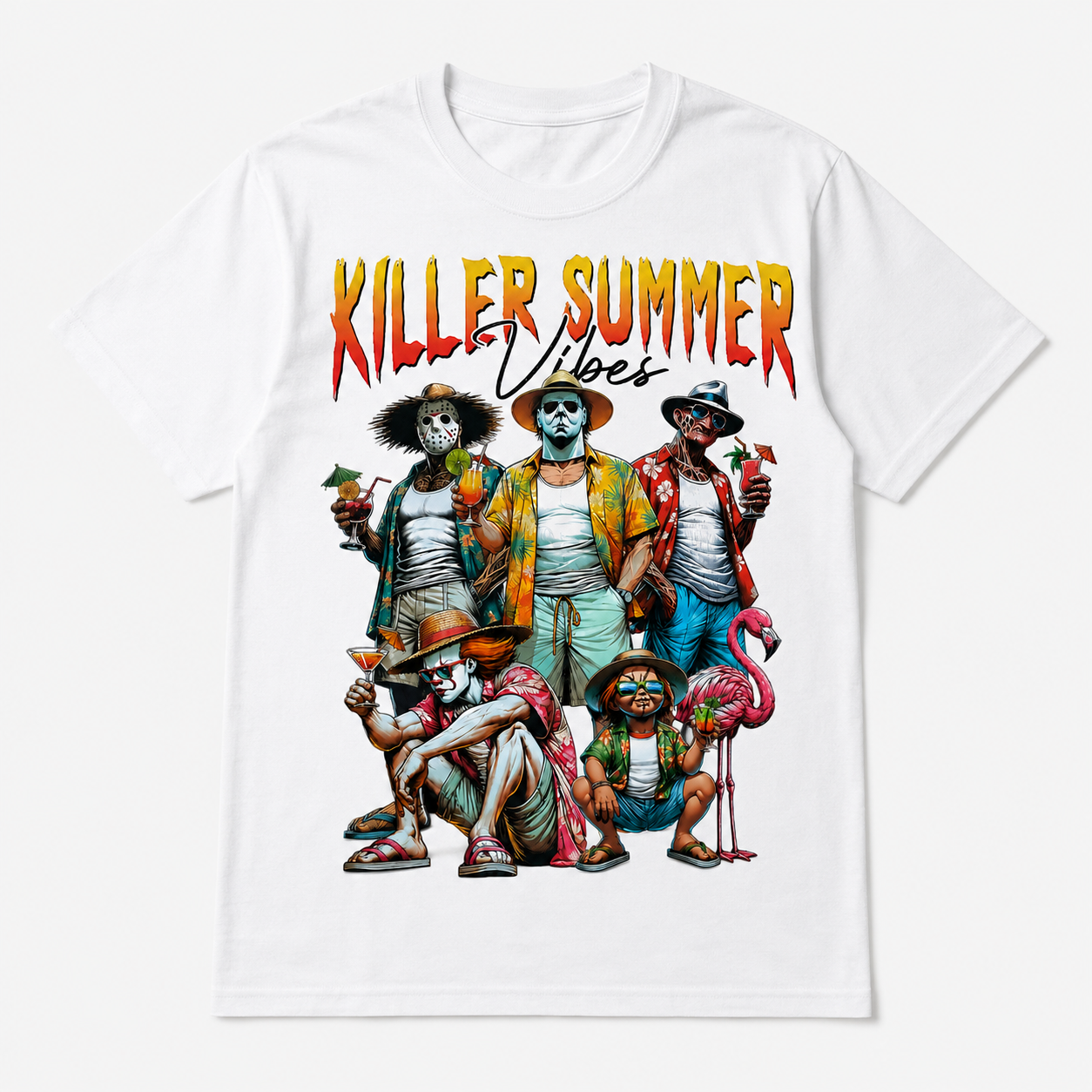 Killer Summer Vibes Graphic T-Shirt – Vintage Horror Inspired Summer Vacation Tee