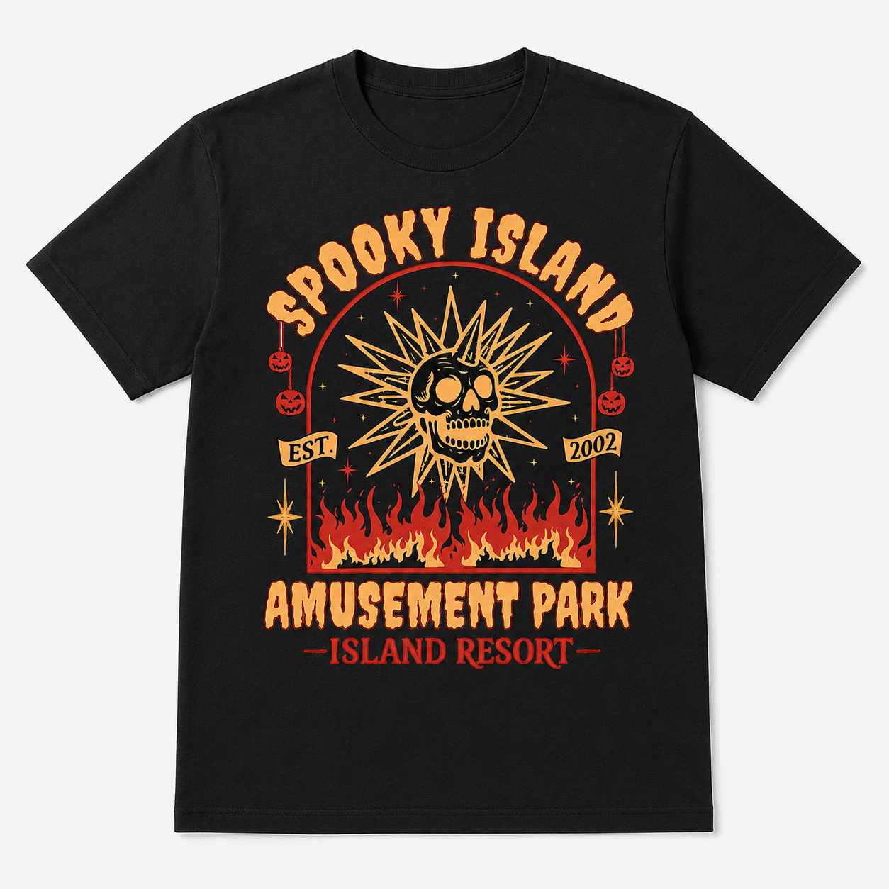 Spooky Island Amusement Park Graphic T-Shirt – Vintage Halloween Horror Inspired Tee