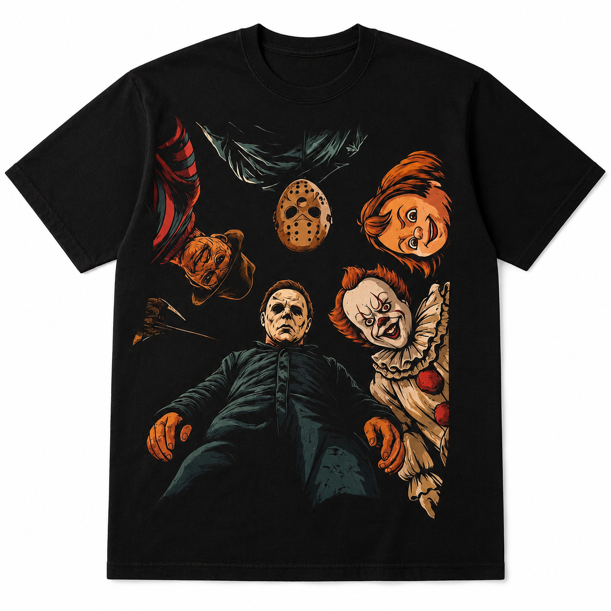 Vintage Horror Movie Inspired Graphic T-Shirt – Classic Slasher Style Halloween Streetwear Tee