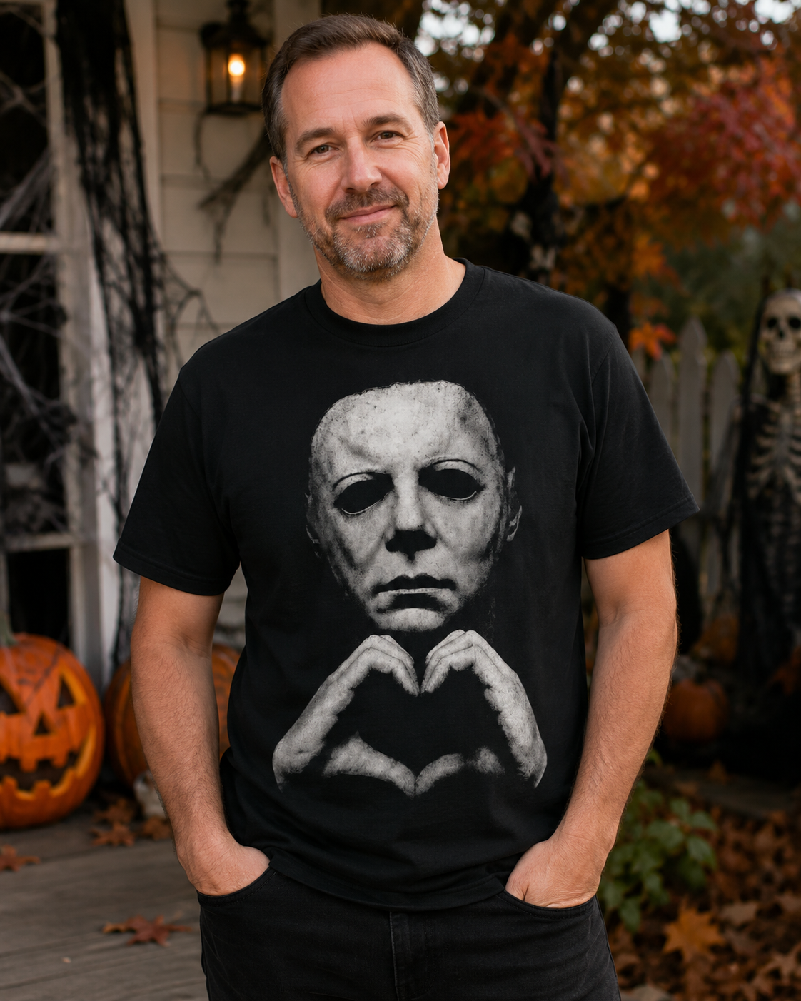 Vintage Horror Mask Graphic T-Shirt – Spooky Halloween Inspired Black Streetwear Tee