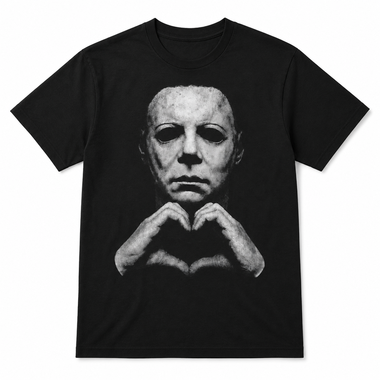 Vintage Horror Mask Graphic T-Shirt – Spooky Halloween Inspired Black Streetwear Tee