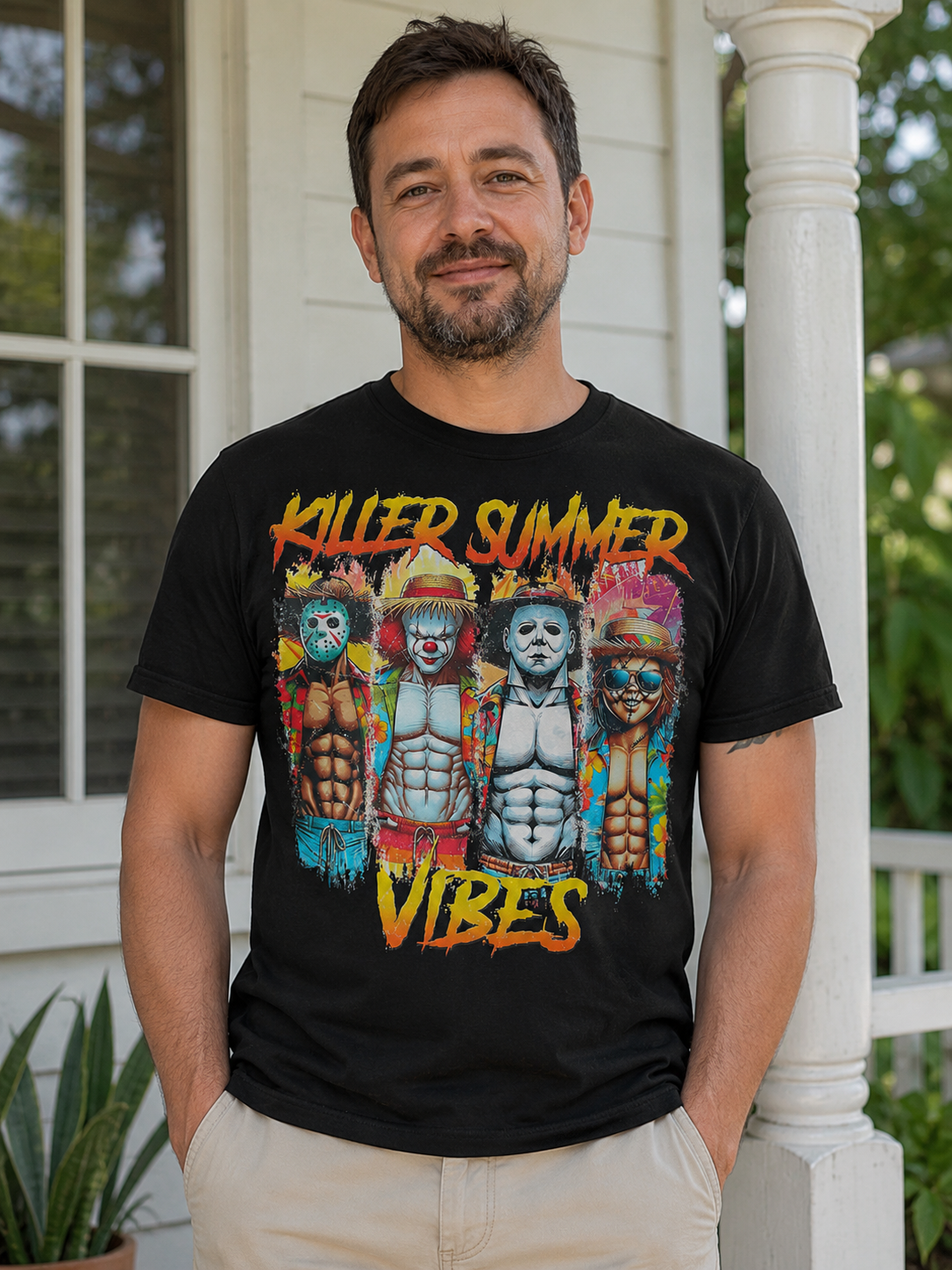 Killer Summer Vibes Graphic T-Shirt – Vintage Horror Inspired Halloween Streetwear Tee
