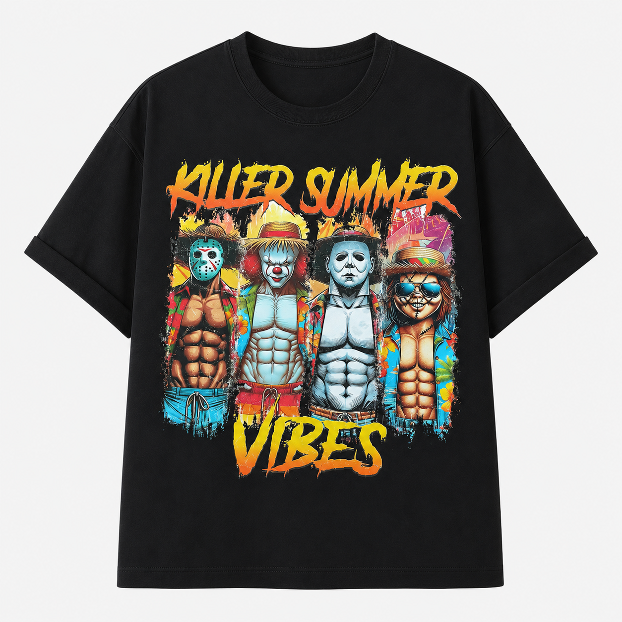 Killer Summer Vibes Graphic T-Shirt – Vintage Horror Inspired Halloween Streetwear Tee