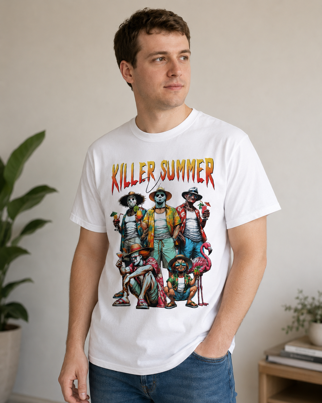 Killer Summer Vibes Graphic T-Shirt – Vintage Horror Inspired Summer Vacation Tee