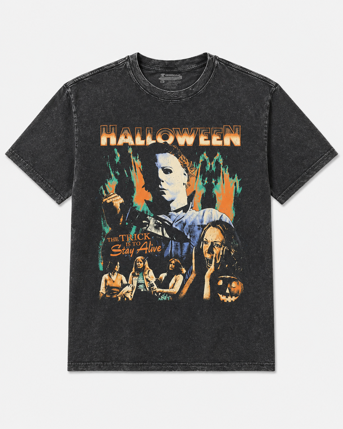 Vintage Halloween Horror Graphic T-Shirt – Classic Slasher Inspired Spooky Season Black Tee