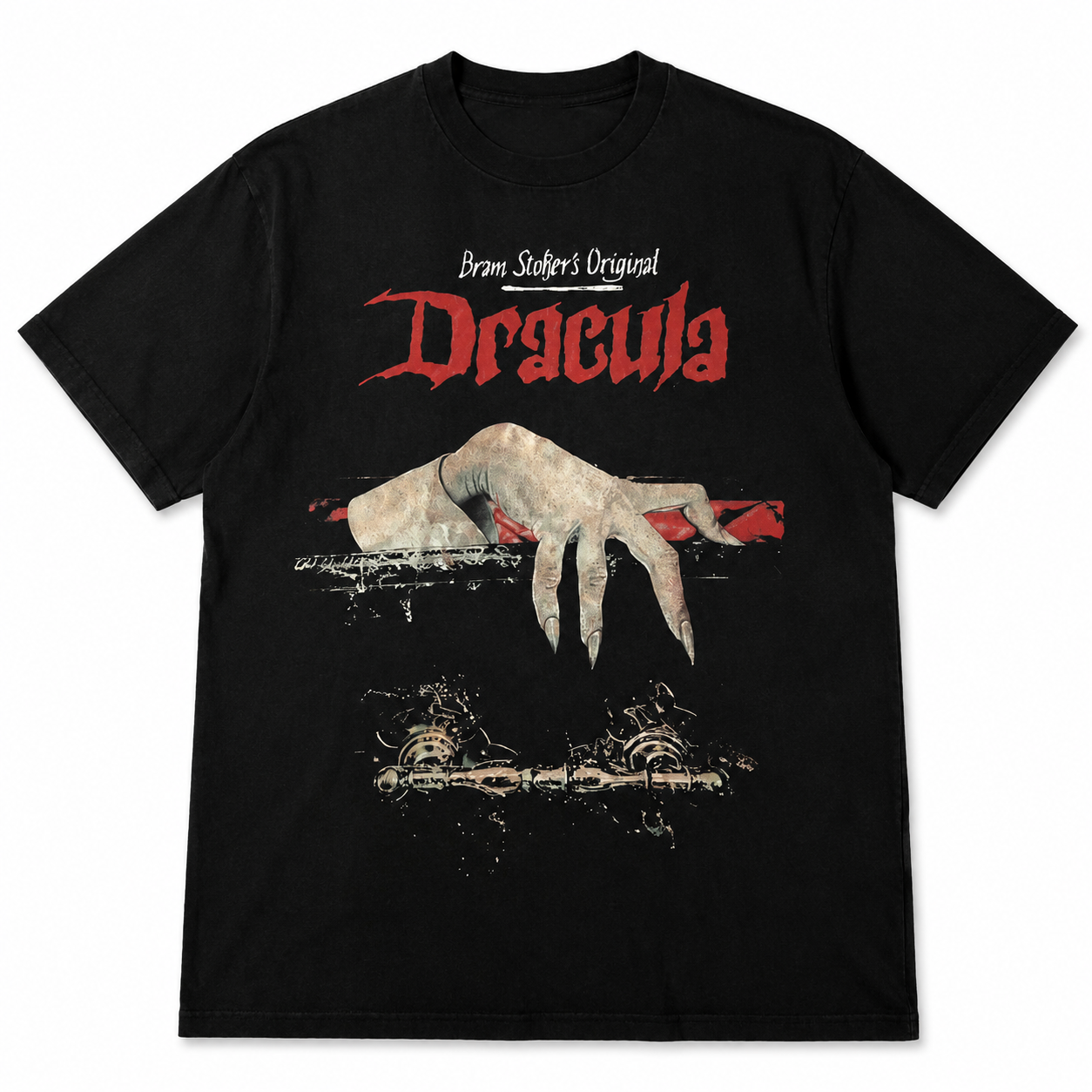 Vintage Dracula Horror T-Shirt – Classic Gothic Black Tee with Retro Vampire Graphic Design for Halloween