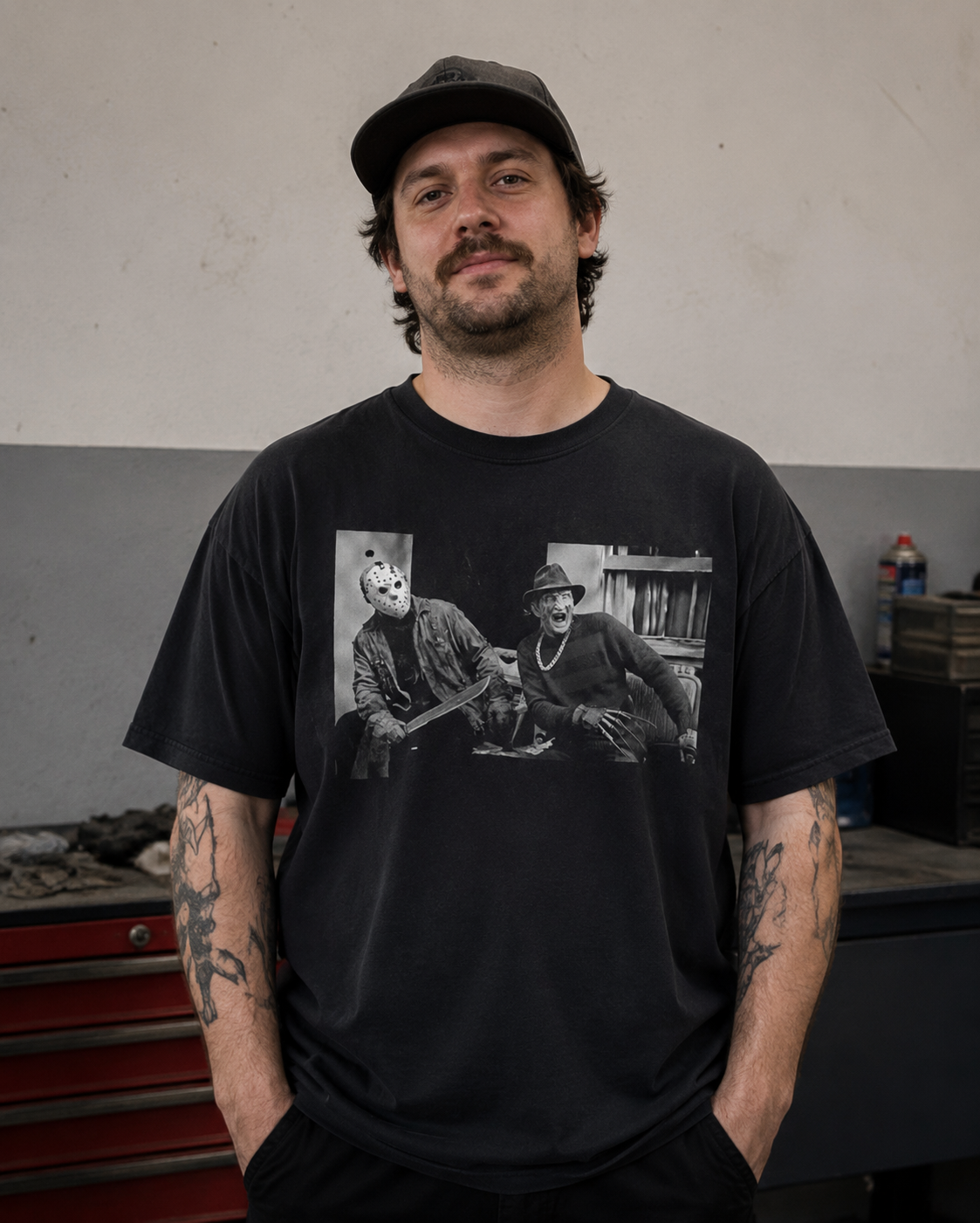 Vintage Horror Legends Graphic T-Shirt – Retro Halloween Slasher Inspired Black Tee