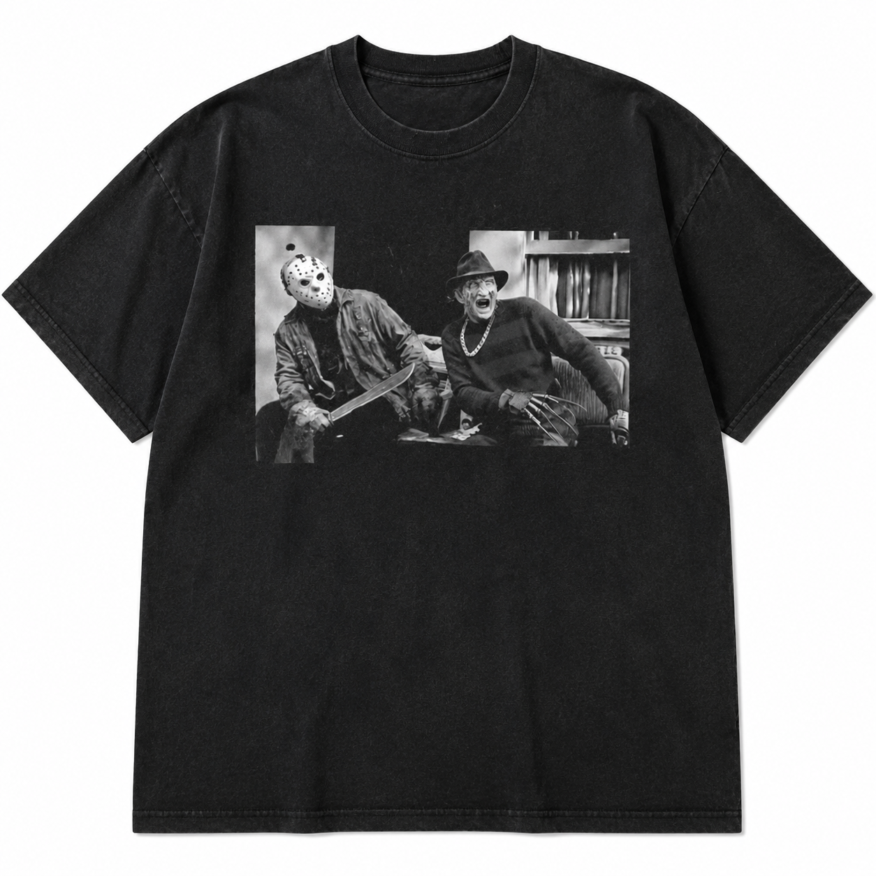 Vintage Horror Legends Graphic T-Shirt – Retro Halloween Slasher Inspired Black Tee