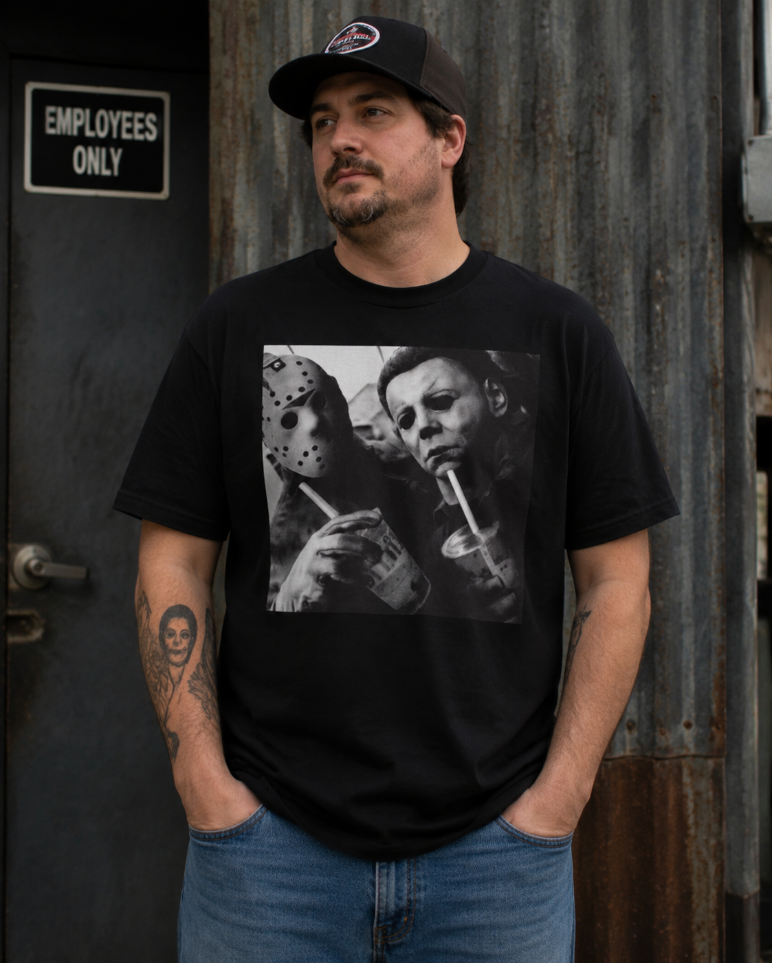 Vintage Horror Duo Graphic T-Shirt – Retro Halloween Movie Inspired Black Tee