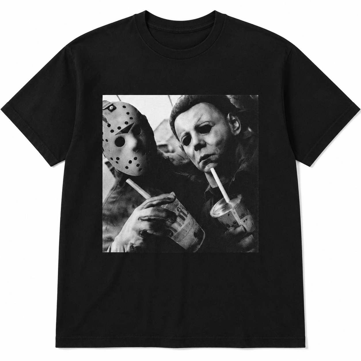 Vintage Horror Duo Graphic T-Shirt – Retro Halloween Movie Inspired Black Tee