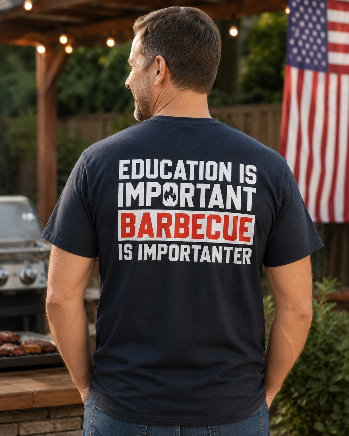 Funny BBQ Graphic T-Shirt – “Barbecue Is Importanter” Dad Humor Shirt for Men