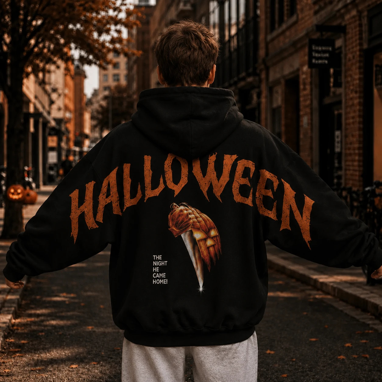 Retro 90's Funny Ghostface Scream Shoulder-to-Shoulder Back Lettering Sweatshirt Hoodie-D